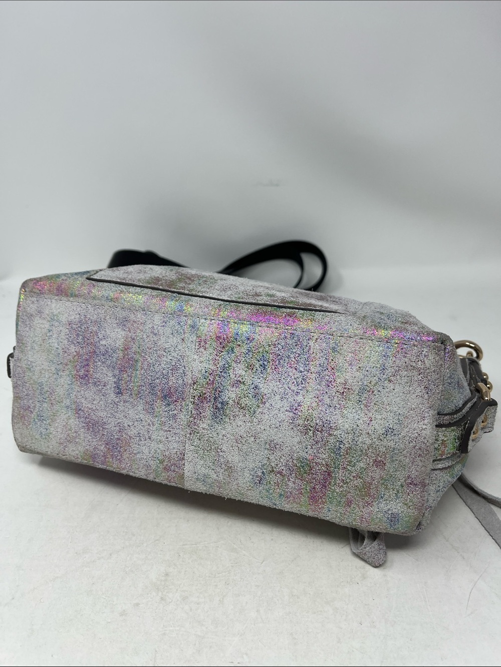 AIMEE KESTENBERG SUEDE LEATHER NUBUCK IRIDESCENT FOLDOVER CROSSBODY BAG GOLD - Picture 7 of 16